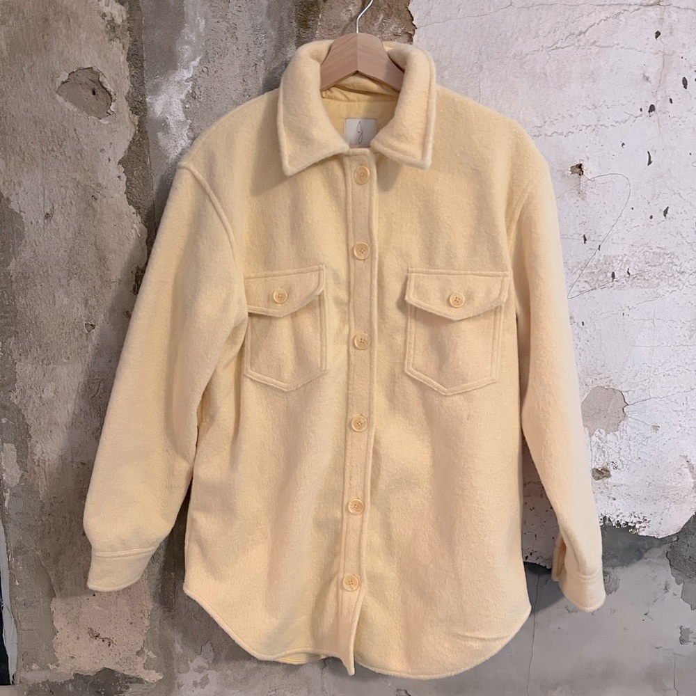 Joie Pale Lemon Yellow Heavy Wool Shirt Jacket/shacket
